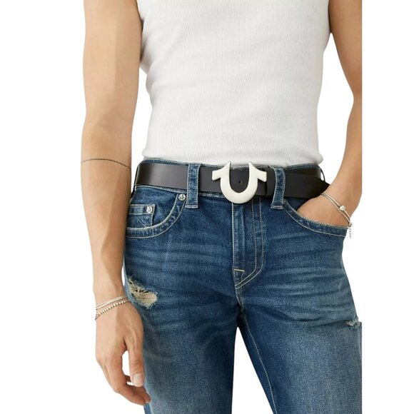 True Religion Leather Belt Heavyweight Horseshoe Buckle Black - Picture 6 of 6